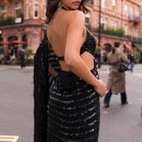 Black Sequin & Crystal Saree