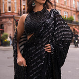 Black Sequin & Crystal Saree