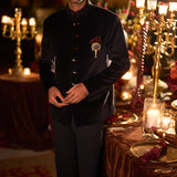 Black Velvet Bandhgala Set