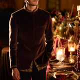 Brown Velvet Bandhgala Set