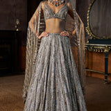 Charcoal Multi-Coloured Crystal Lehenga Set