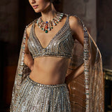 Charcoal Multi-Coloured Crystal Lehenga Set