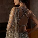 Charcoal Multi-Coloured Crystal Lehenga Set