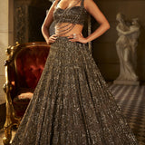 Seema Gujral Charcoal Sequin Lehenga Set