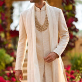 Cream Pearl Sherwani Set