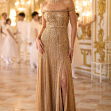 Off Shoulder Gold Gown