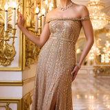 Off Shoulder Gold Gown
