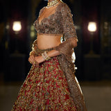 Antique Gold Maroon Lehenga Set