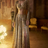 Gold Slit Skirt Set