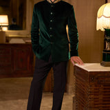 Green Velvet Bandhgala Set