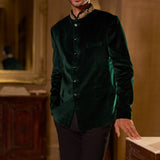 Green Velvet Bandhgala Set