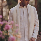 Ivory Geometric Sherwani Set