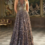 Metallic Antique Silver 3D Gown
