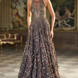 Metallic Antique Silver 3D Gown