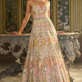 Nude Multi-Coloured Floral Gown