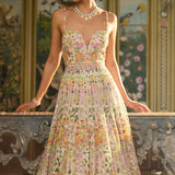 Nude Multi-Coloured Floral Gown