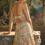Nude Multi-Coloured Floral Gown