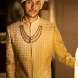 Seema Gujral Ivory Nude Sherwani Set