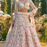 Peach Pearl Floral Lehenga Set
