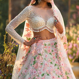 Peach Pearl Floral Lehenga Set