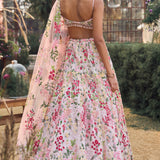 Powder Peach Multi-Coloured Lehenga Set