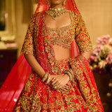 Red Zardosi Cut Work Lehenga Set