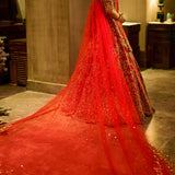 Red Zardosi Cut Work Lehenga Set