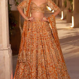 Rust Zardosi Cut Work Lehenga Set