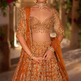 Rust Zardosi Cut Work Lehenga Set