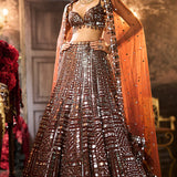 Copper Brown Mirror Work Lehenga Set