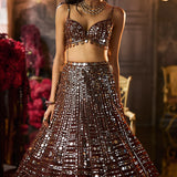 Copper Brown Mirror Work Lehenga Set