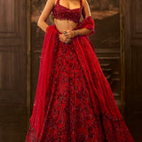 Red Sequin & Crystal Lehenga Set