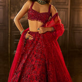 Red Sequin & Crystal Lehenga Set