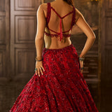 Red Sequin & Crystal Lehenga Set