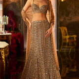 Antique Gold Crystal Fit & Flare Skirt Set