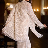 White Sequin Open Jacket Sharara Pant Set