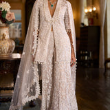 White Sequin Jacket Sharara Set