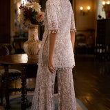 White Sequin Jacket Sharara Set