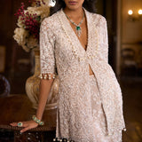 White Sequin Jacket Sharara Set