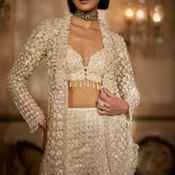 Cream Open Jacket Sharara Pant Set