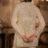 Cream Open Jacket Sharara Pant Set
