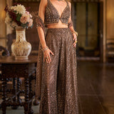 Brown Sequin Sharara Set