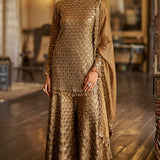 Antique Gold Sequin Sharara Set