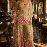 Leaf Green Three-Dimensional Sharara Set