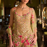 Leaf Green Three-Dimensional Sharara Set