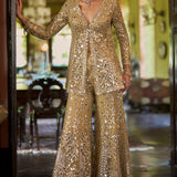 Gold Mirror Work Sharara Set