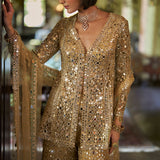 Gold Mirror Work Sharara Set