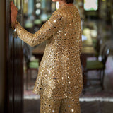 Gold Mirror Work Sharara Set