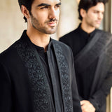 Black Thread Work Open Jacket Set