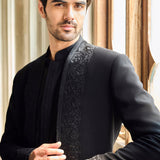 Black Thread Work Open Jacket Set